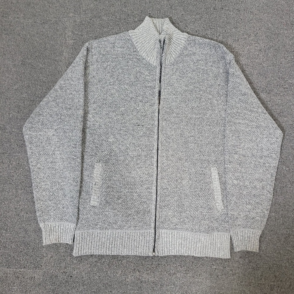 Thomas Payne Size L Full Zip Sweater Mens Grey Fleece Lined Textured Knit